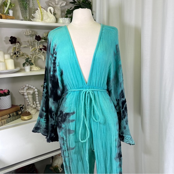 Jen's Pirate Booty Pants - Jens Pirates Booty Blue and Black Cotton Gauze Wide Arm Jumpsuit